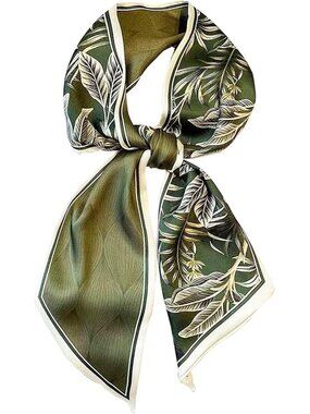 Women Green Printed Square Headscarf Bandanas Hair Scarf Neck Scarves